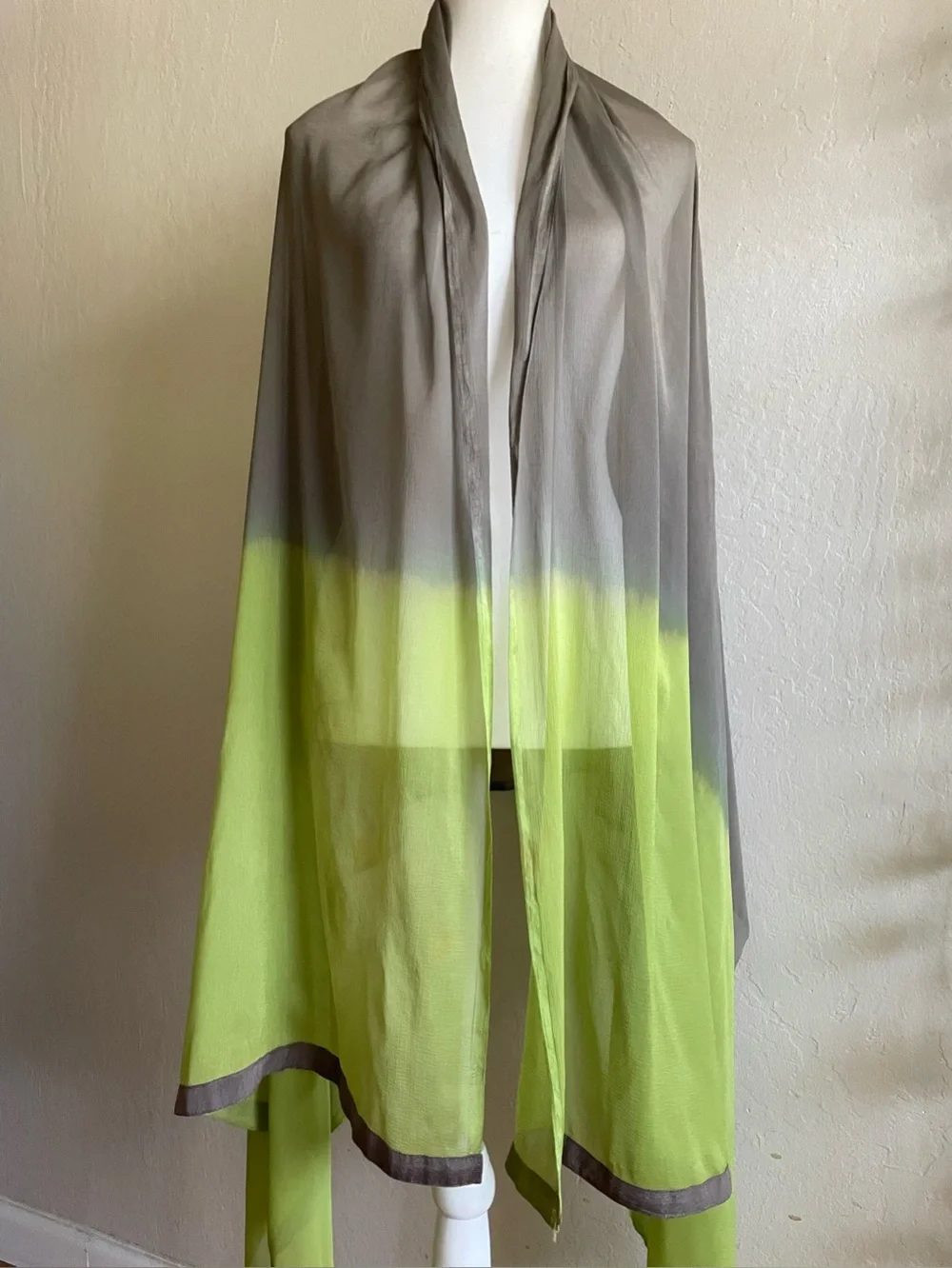 Chartreuse green and gray chiffon large wrap